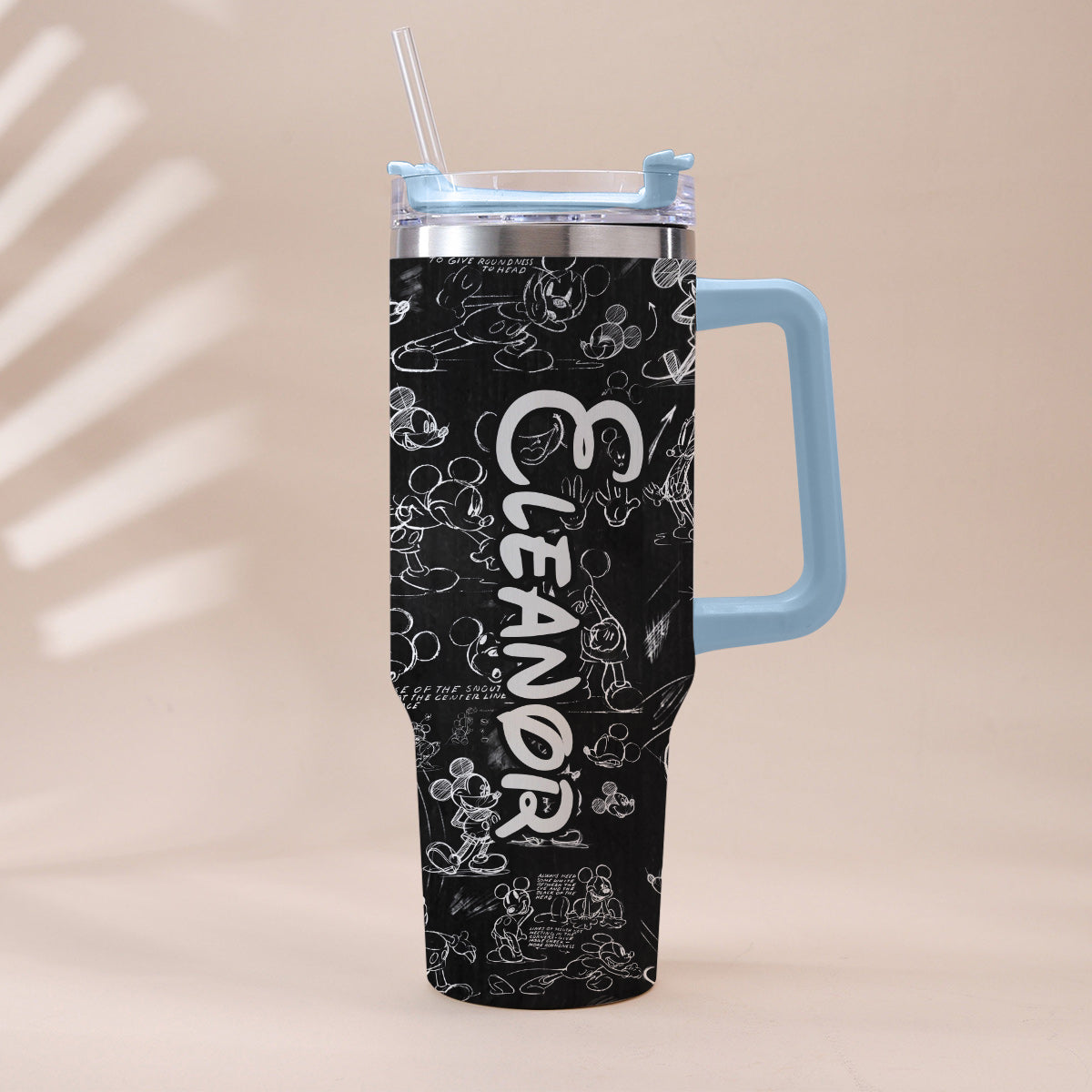 Personalized Black and White Mouse Tumbler with Handle Gift for Mom or Dad