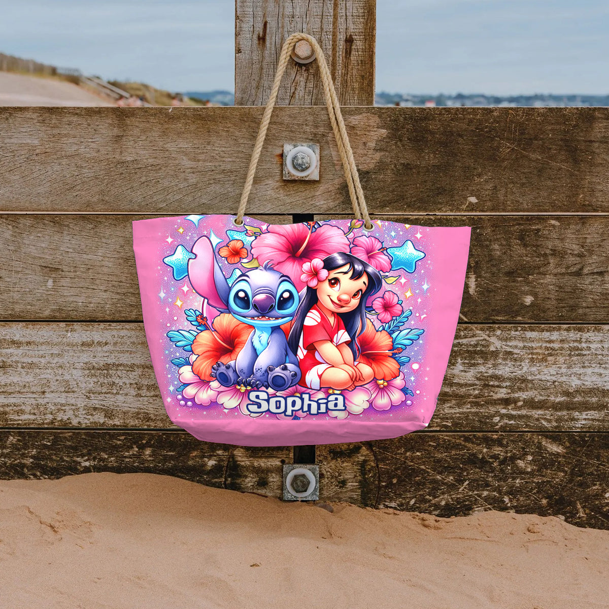 Personalized Cute Bubble Flowers Beach Bag Custom Name for Summer
