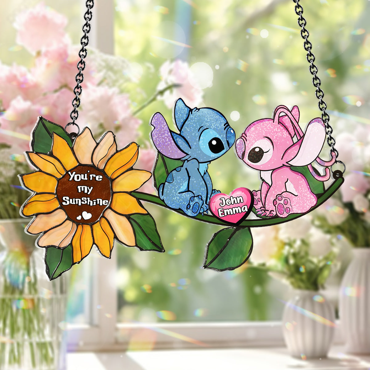 Personalized Sunflower Suncatcher Ornament Custom Names Gift for Anniversaries
