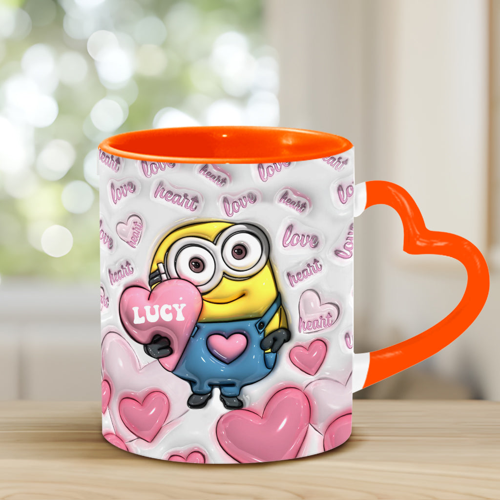 Personalized Heart Handle Mug Minion Design Custom Name Gift for Valentine’s Day