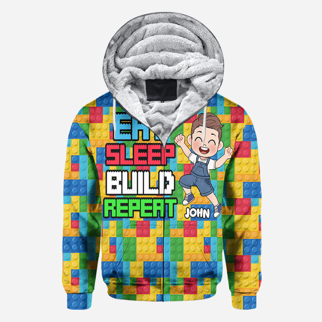 Personalized Fun Kids All Over Shirt with Name – Eat Sleep Build Repeat