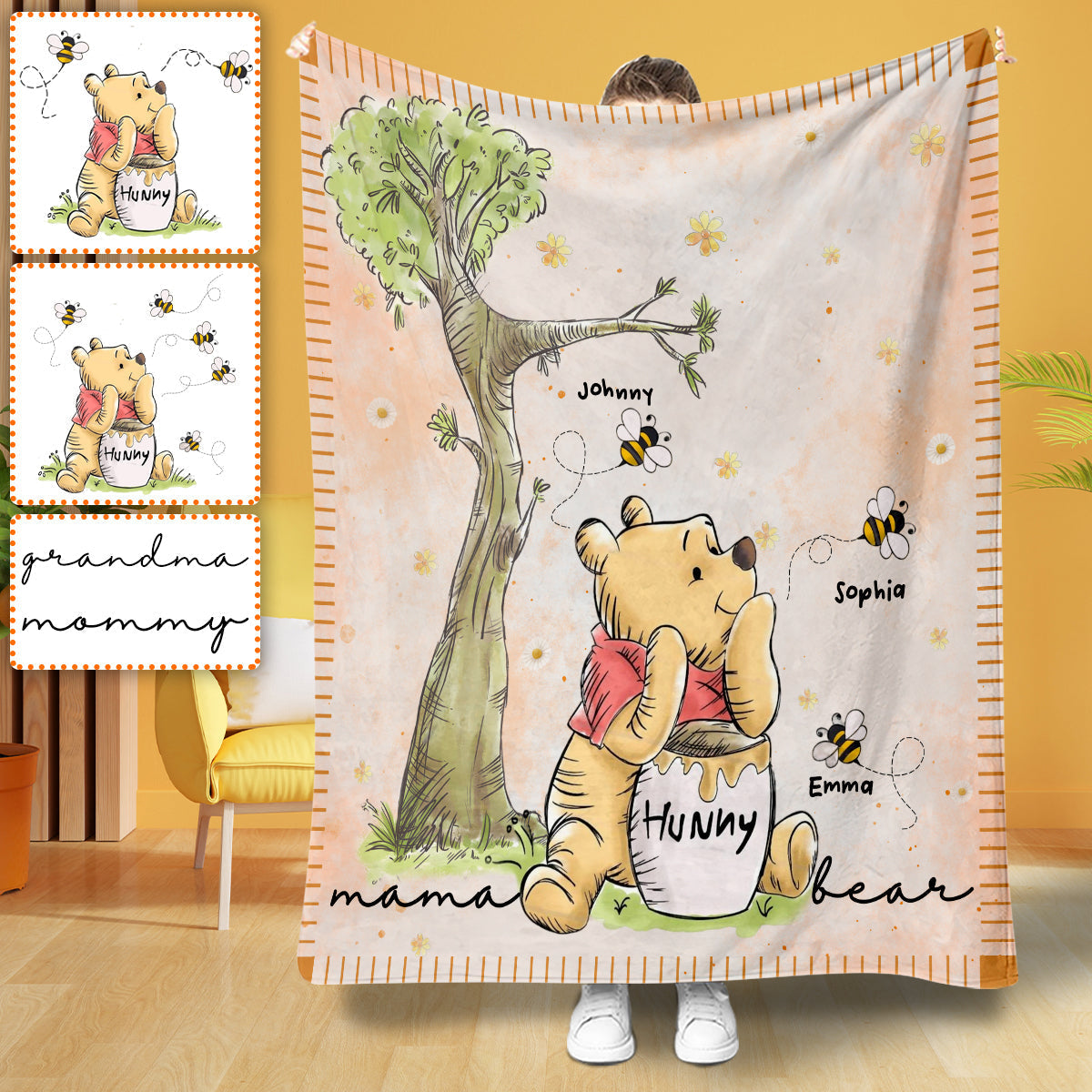 Personalized Mama Bear Mouse Blanket for Mother's Day Gift