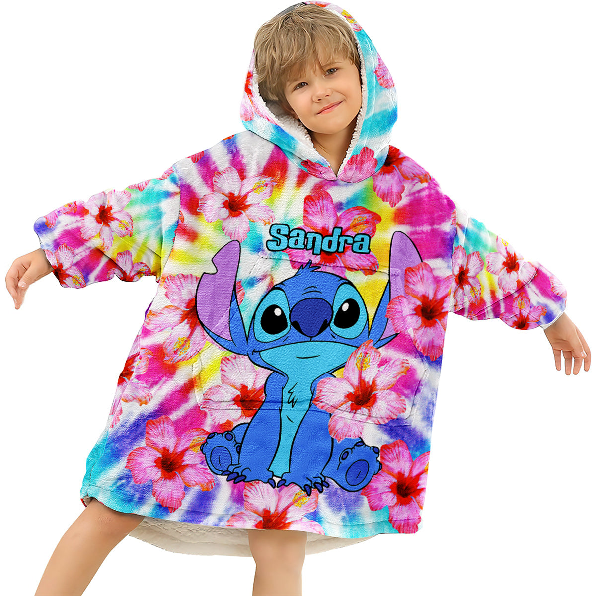 Personalized Tie Dye Blanket Hoodie with Name - Gift for Her
