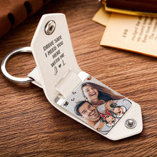 Load image into Gallery viewer, Personalized Leather Photo Keychain Couple Gift with Custom Message
