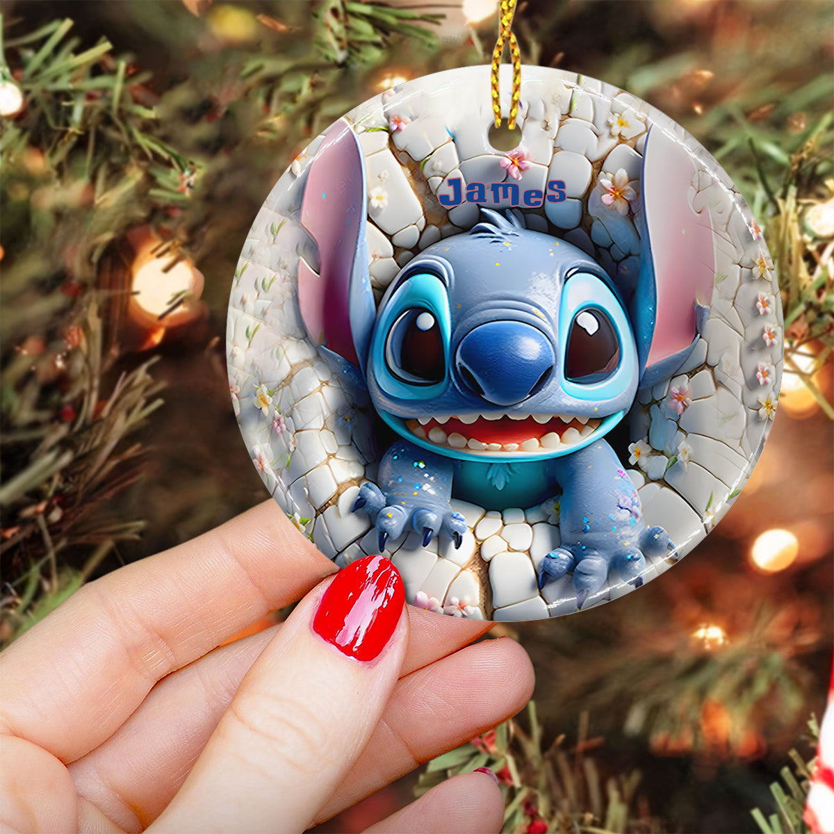 Personalized Ohana Ceramic Ornament Custom Name Gift for Christmas