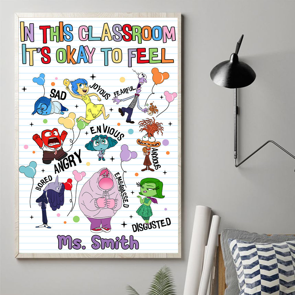 Personalized Classroom Wall Art Feelings Canvas Print Gift for Teacher