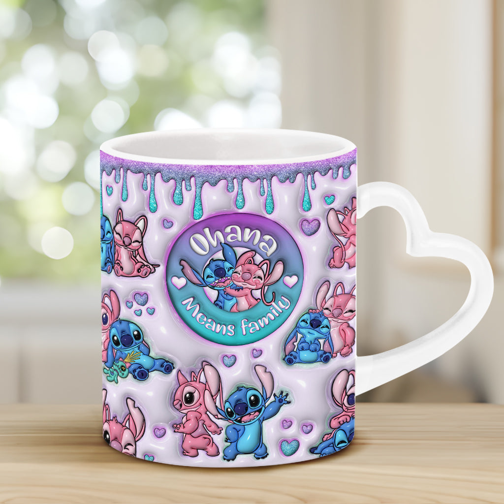 Personalized Heart Handle Mug Ohana Means Family Gift