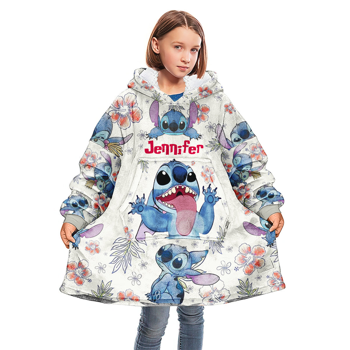Personalized Stitch Blanket Hoodie Gift for Kids & Teens