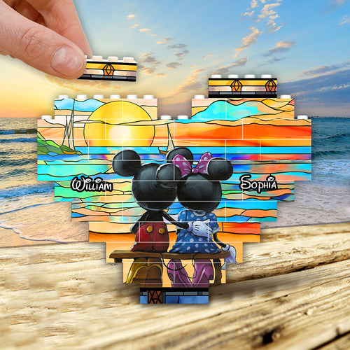 Personalized Heart Building Brick Blocks Sunset Design Gift for Couples