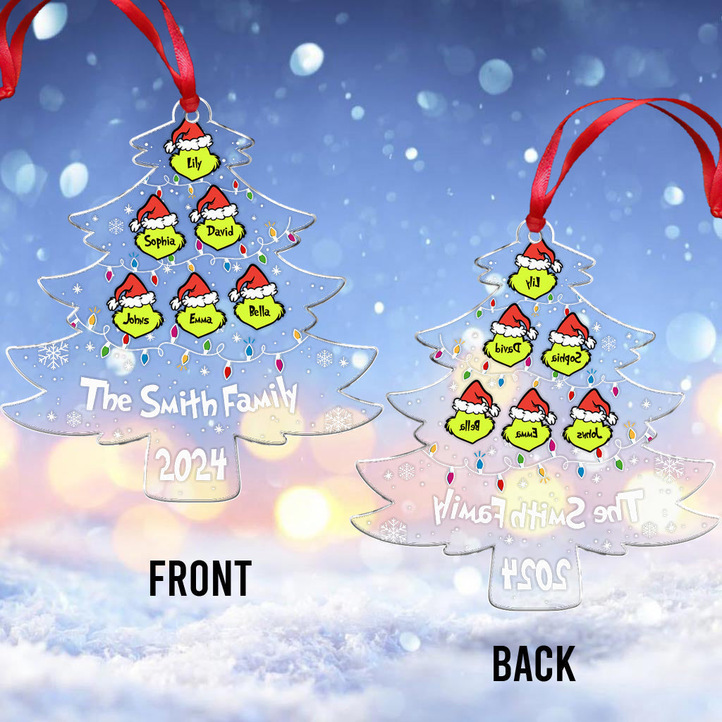 Personalized Grinch Family Transparent Christmas Ornament 2024