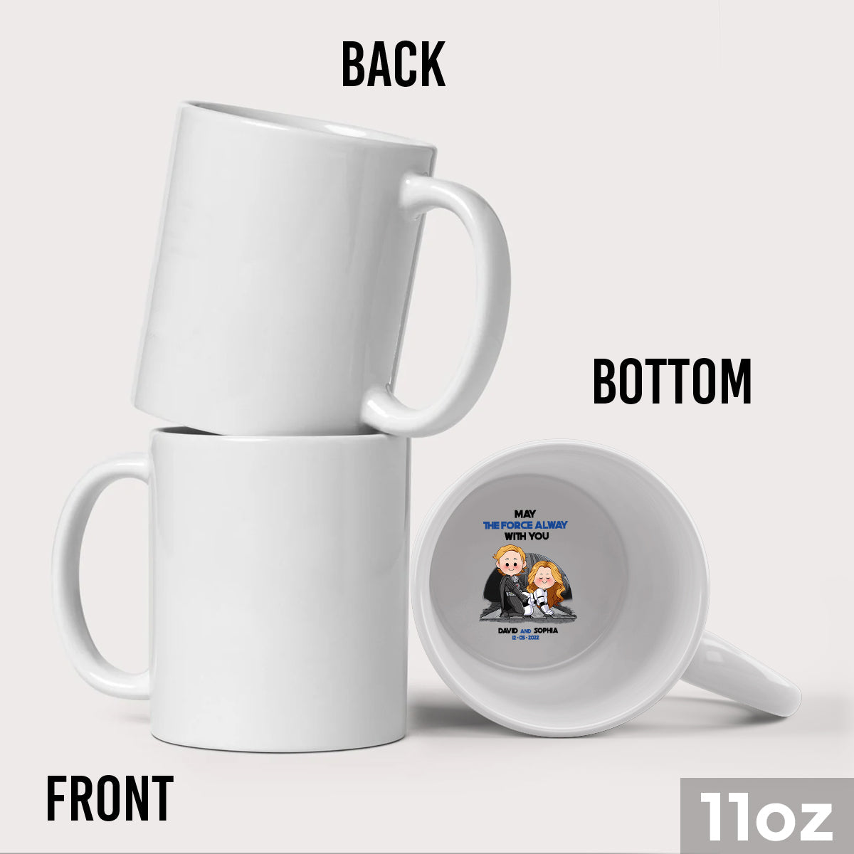 Personalized Hidden Message Coffee Mug with Custom Name - May The Force Be With You Gift