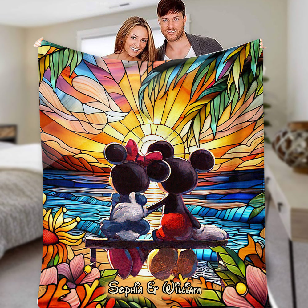 Personalized Romantic Sunset Mouse Blanket Custom Couple Gift