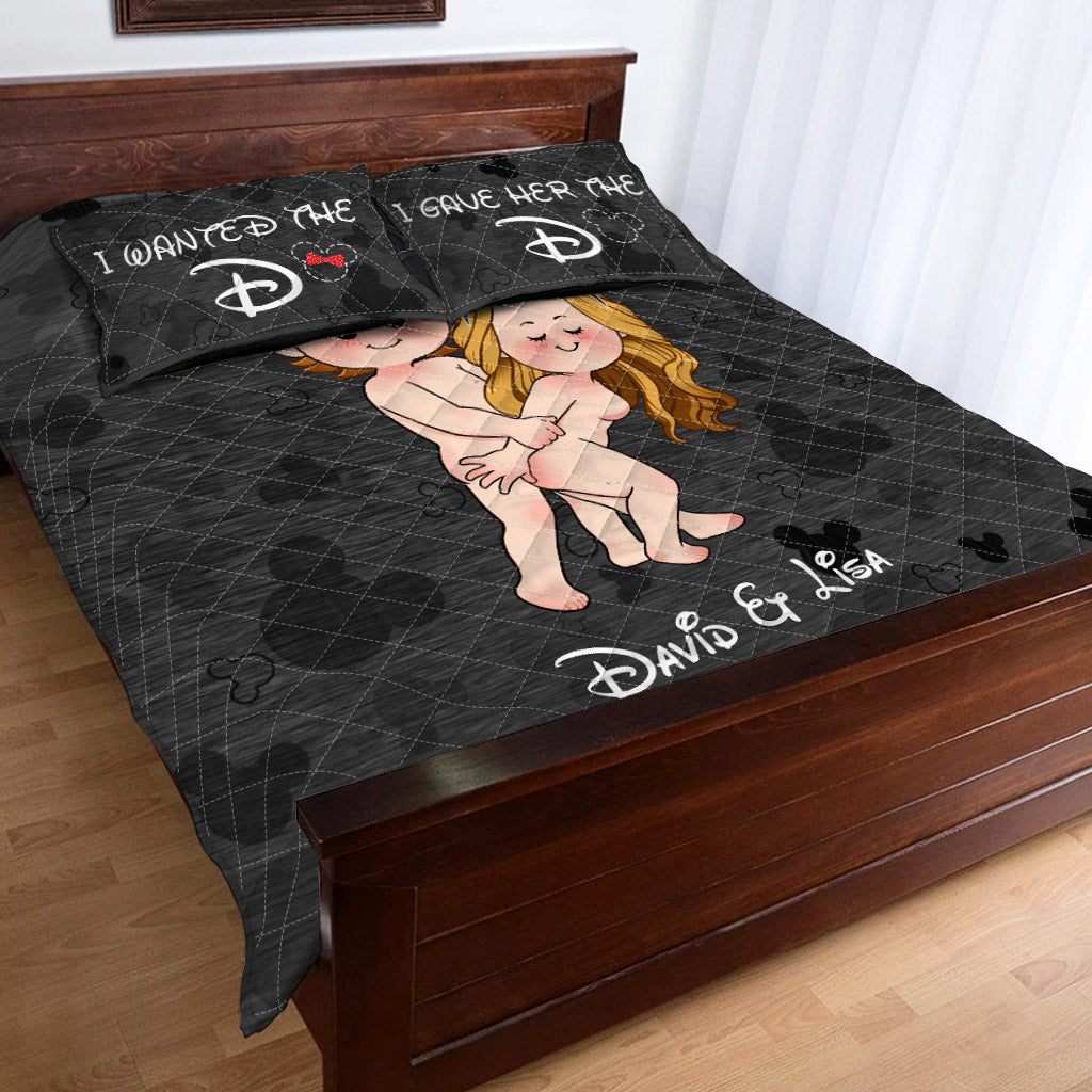 Personalized Couple Mouse Ears Quilt Set Custom Names Gift