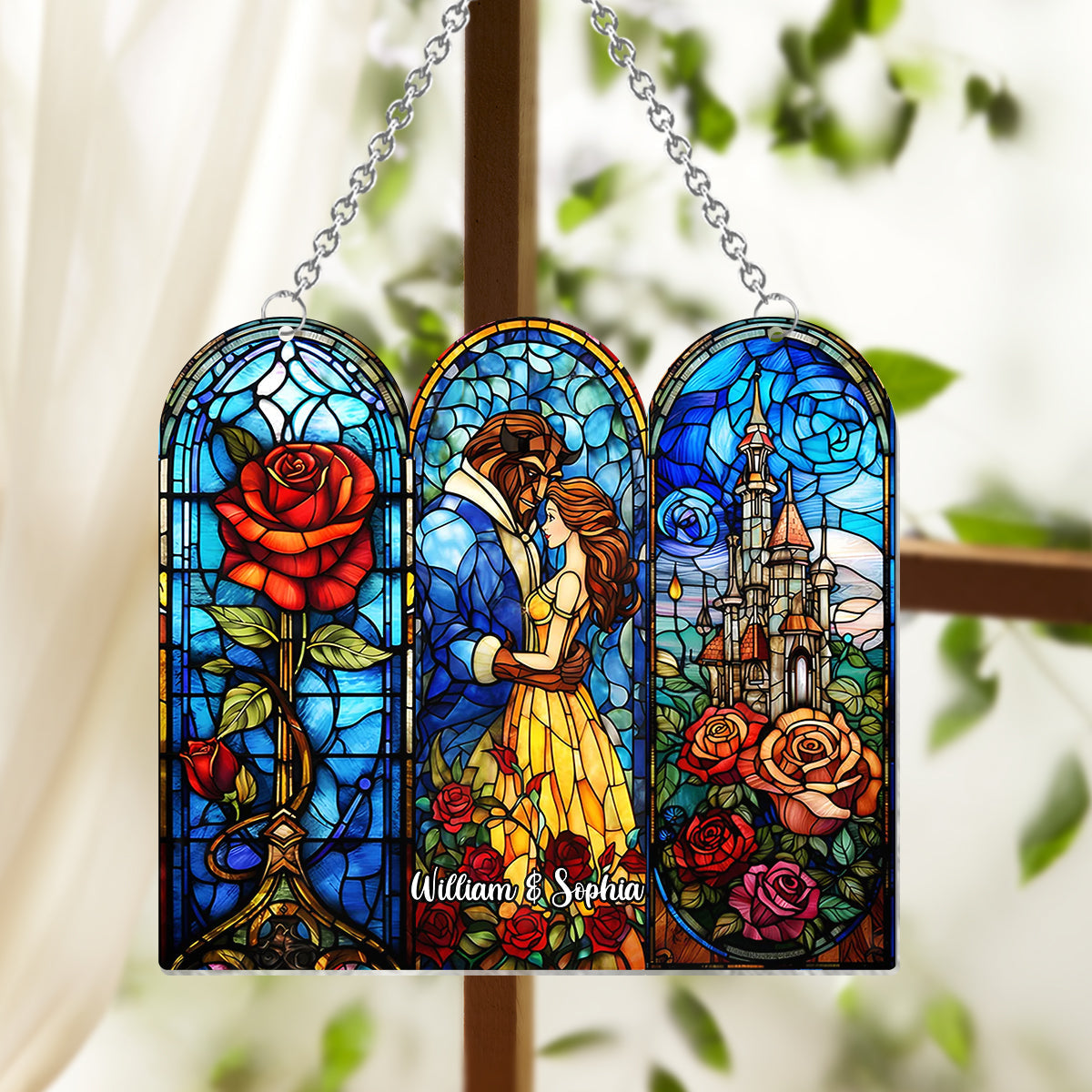 Personalized Beauty and the Beast Suncatcher Ornament Gift