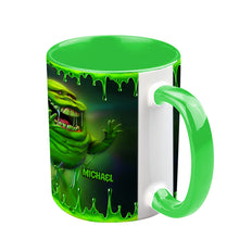 Load image into Gallery viewer, Personalized Green Ghost Accent Mug for Halloween &amp; Birthdays
