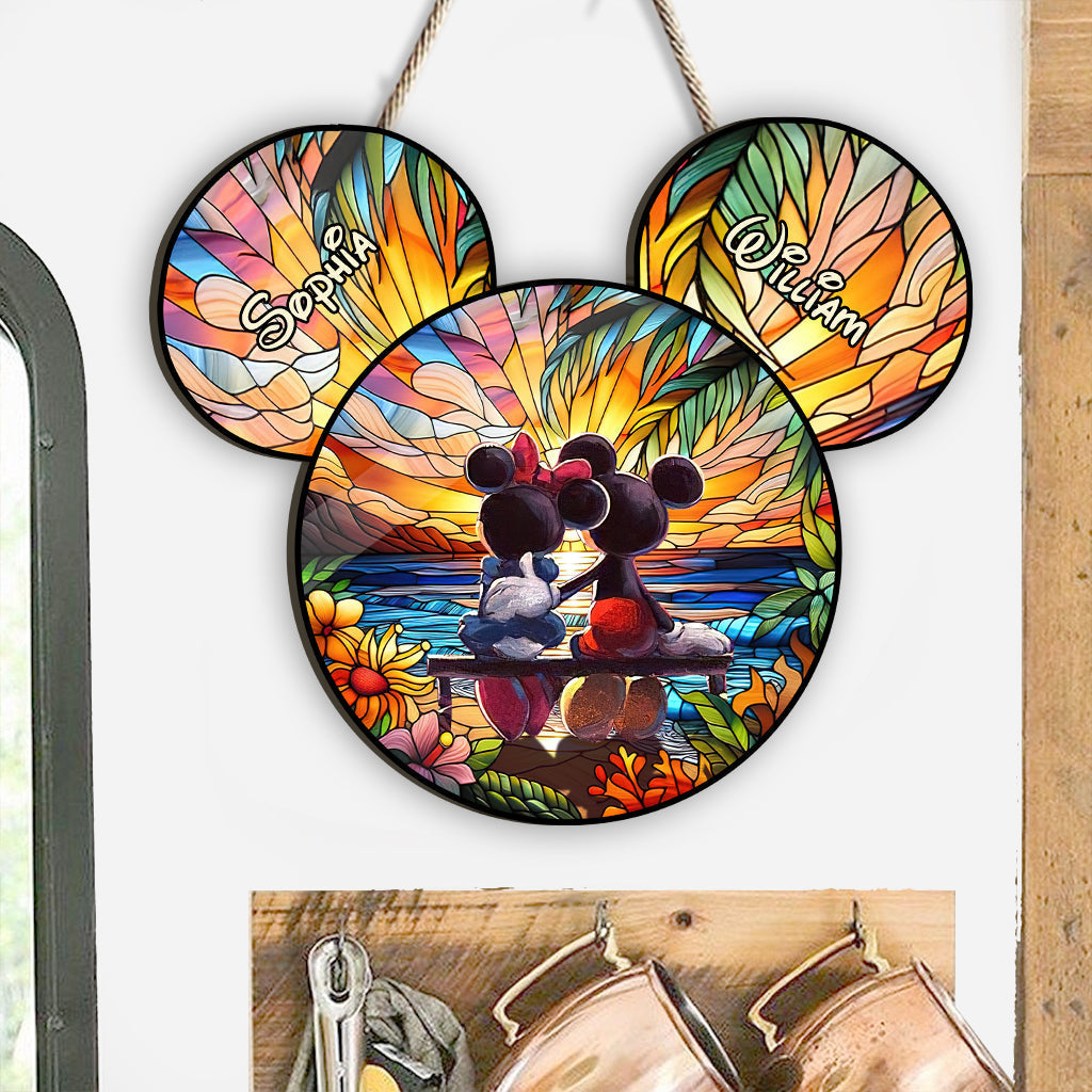 Personalized Mickey Mouse Shaped Wood Sign Custom Name Gift for Couples