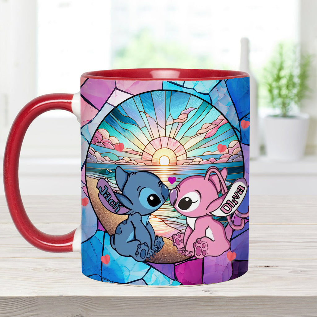 Personalized Ohana Accent Mug with Sunrise Beach Design Gift for Couples