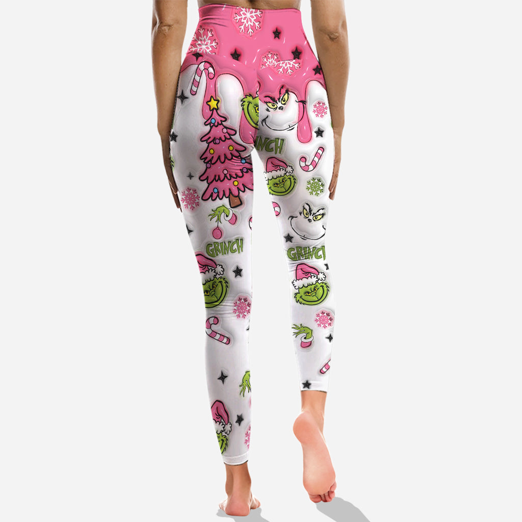 Personalized Grinchy Hoodie and Leggings Set for Christmas Gift