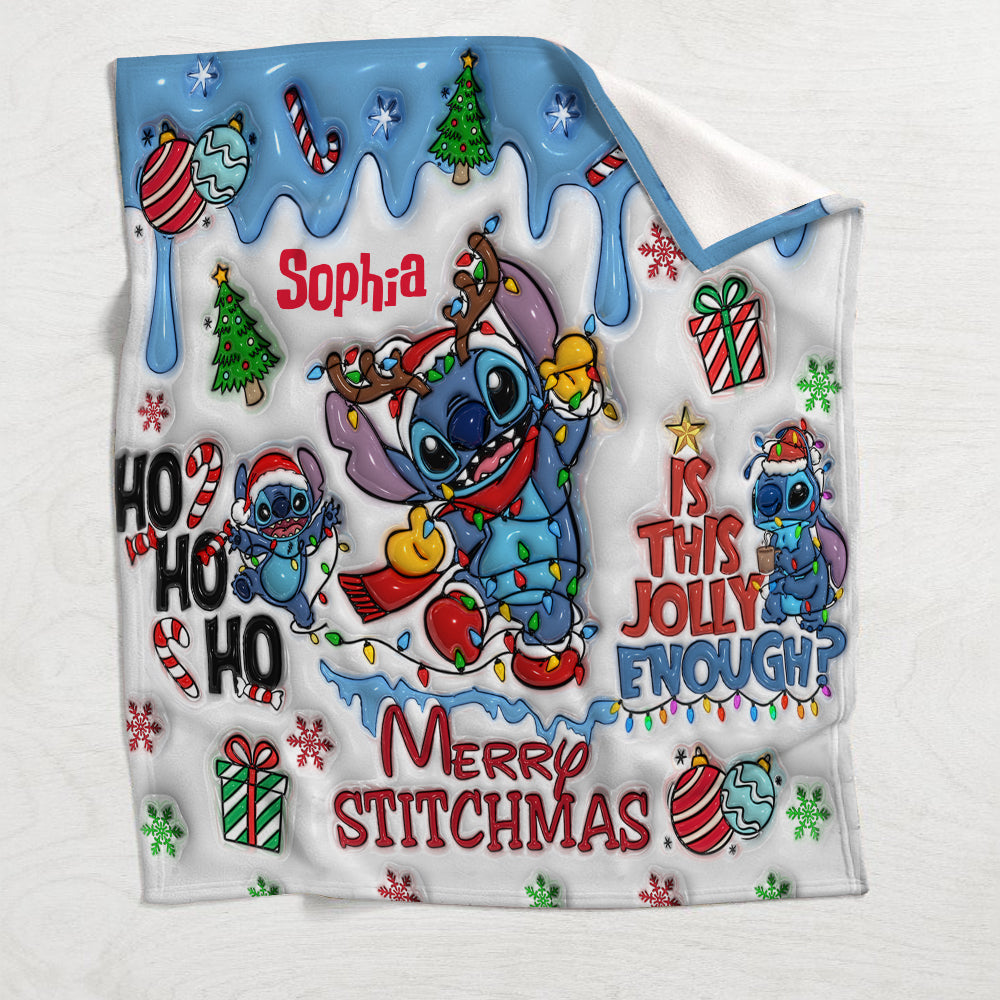 Personalized Merry Stichmas Ohana Blanket Custom Name Gift