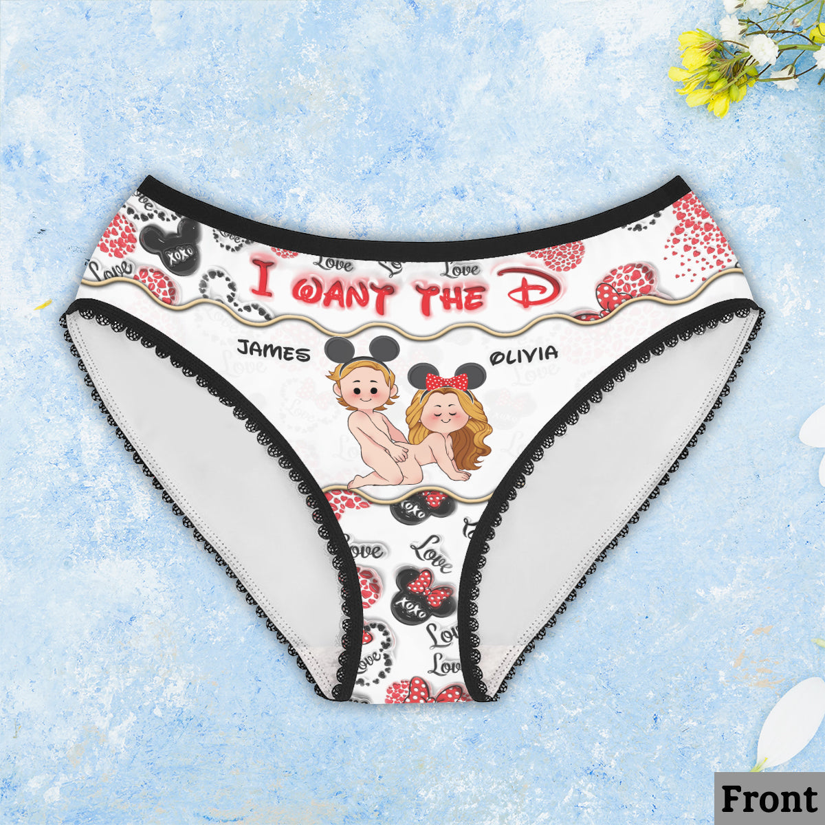Personalized Lace Border Women's Briefs Custom Name Gift for Her