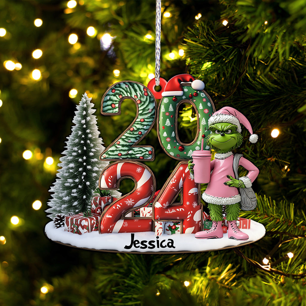 Personalized Grinch Christmas Ornament Custom Shaped Gift 2024