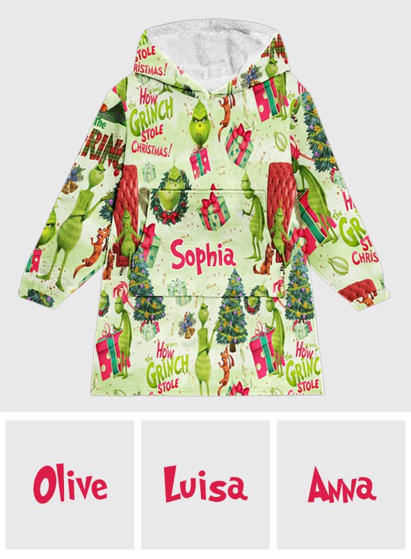 Personalized How the Grinch Stole Christmas Blanket Hoodie for Kids