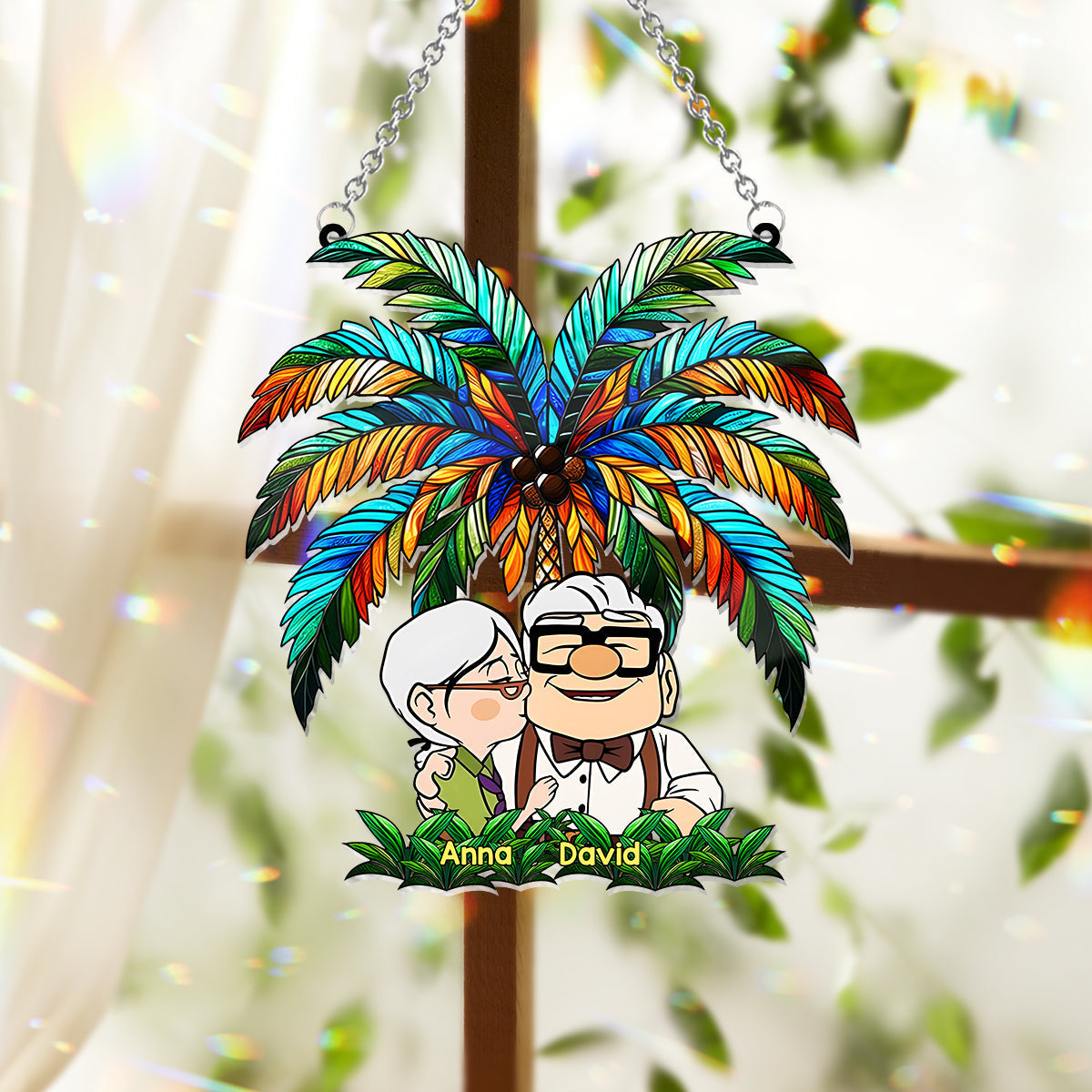 Personalized Palm Tree Suncatcher Ornament for Couples & Animal Lovers