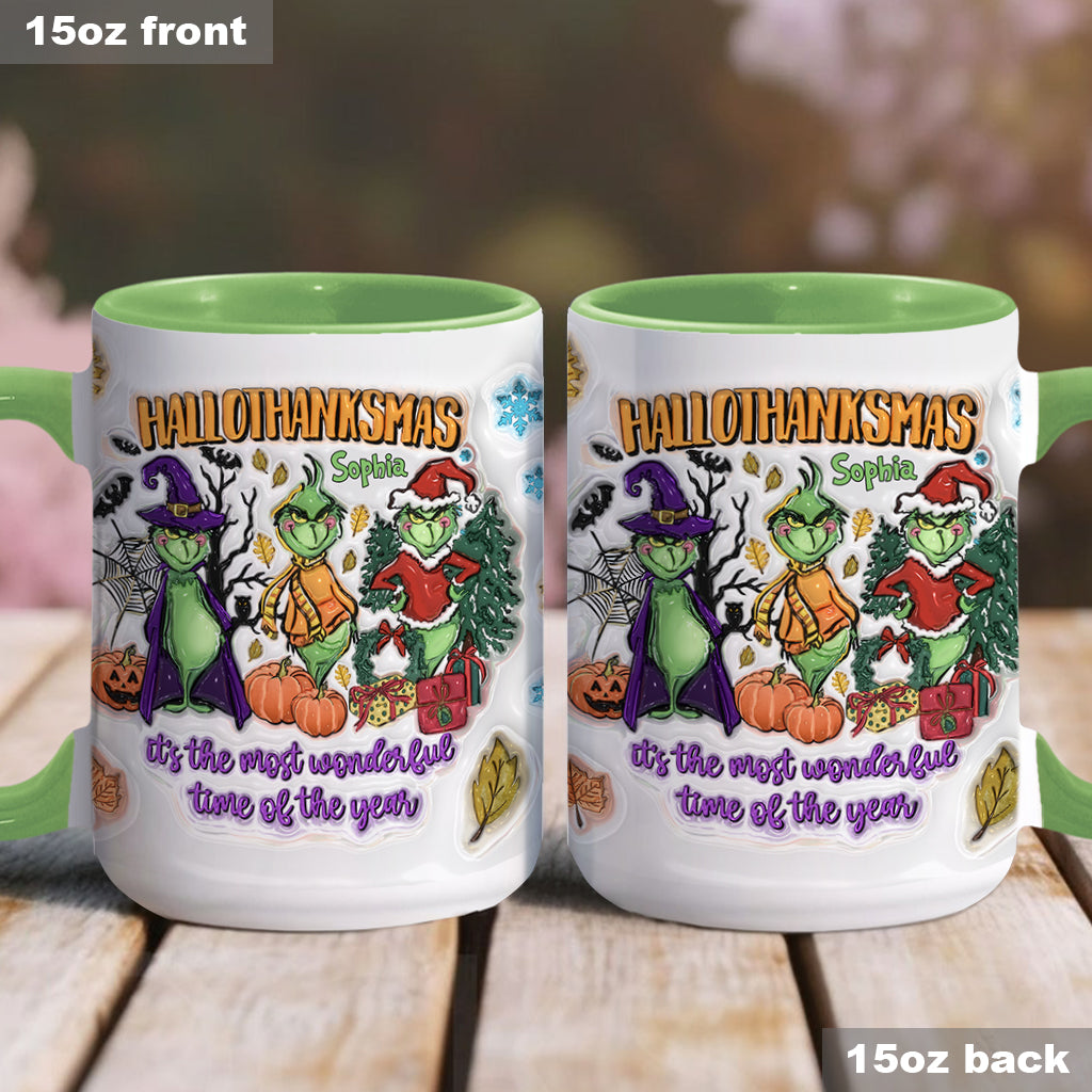 Personalized Hallothanksmas Accent Mug Custom Name Gift for Christmas