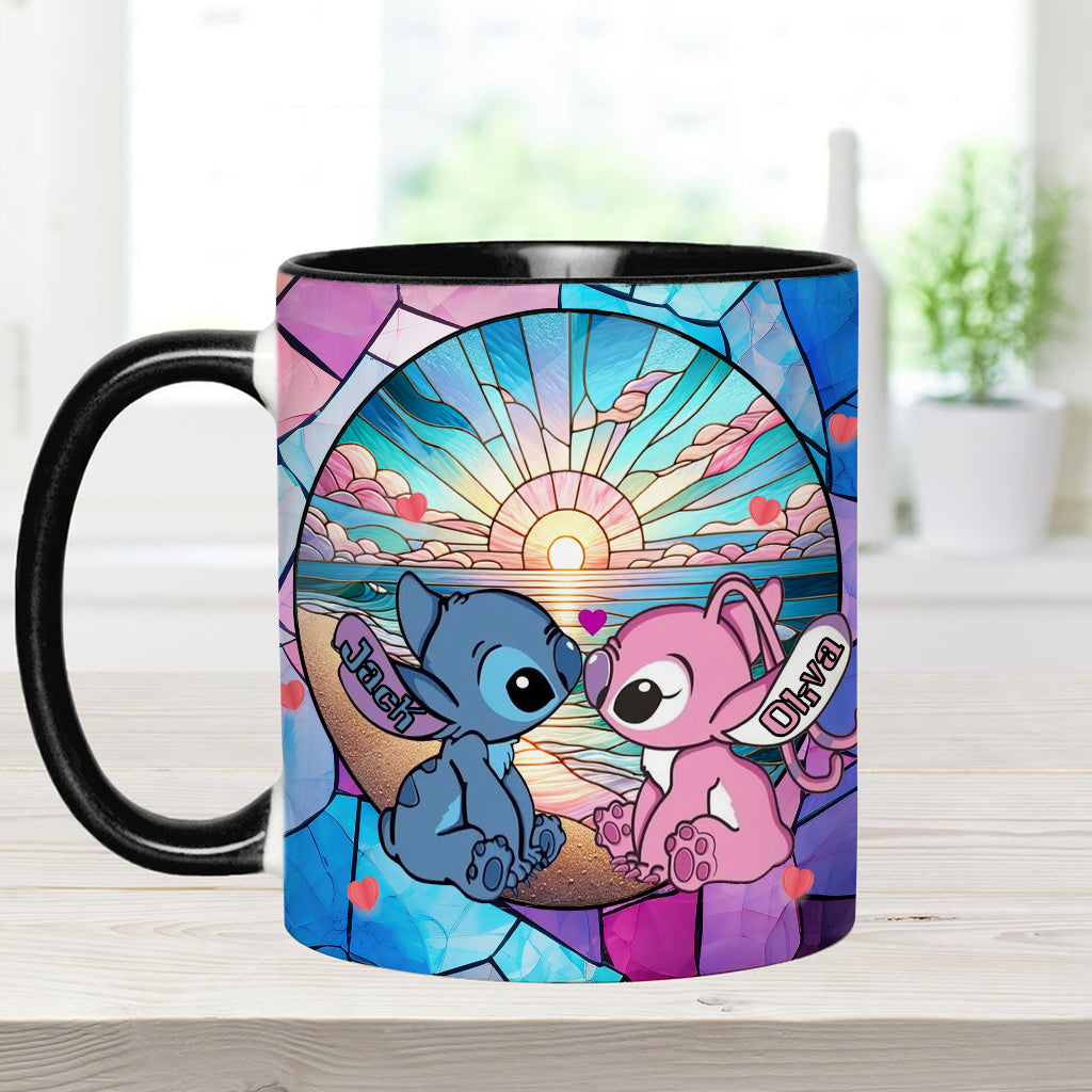 Personalized Ohana Accent Mug with Sunrise Beach Design Gift for Couples