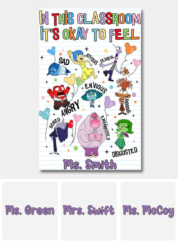 Personalized Classroom Wall Art Feelings Canvas Print Gift for Teacher