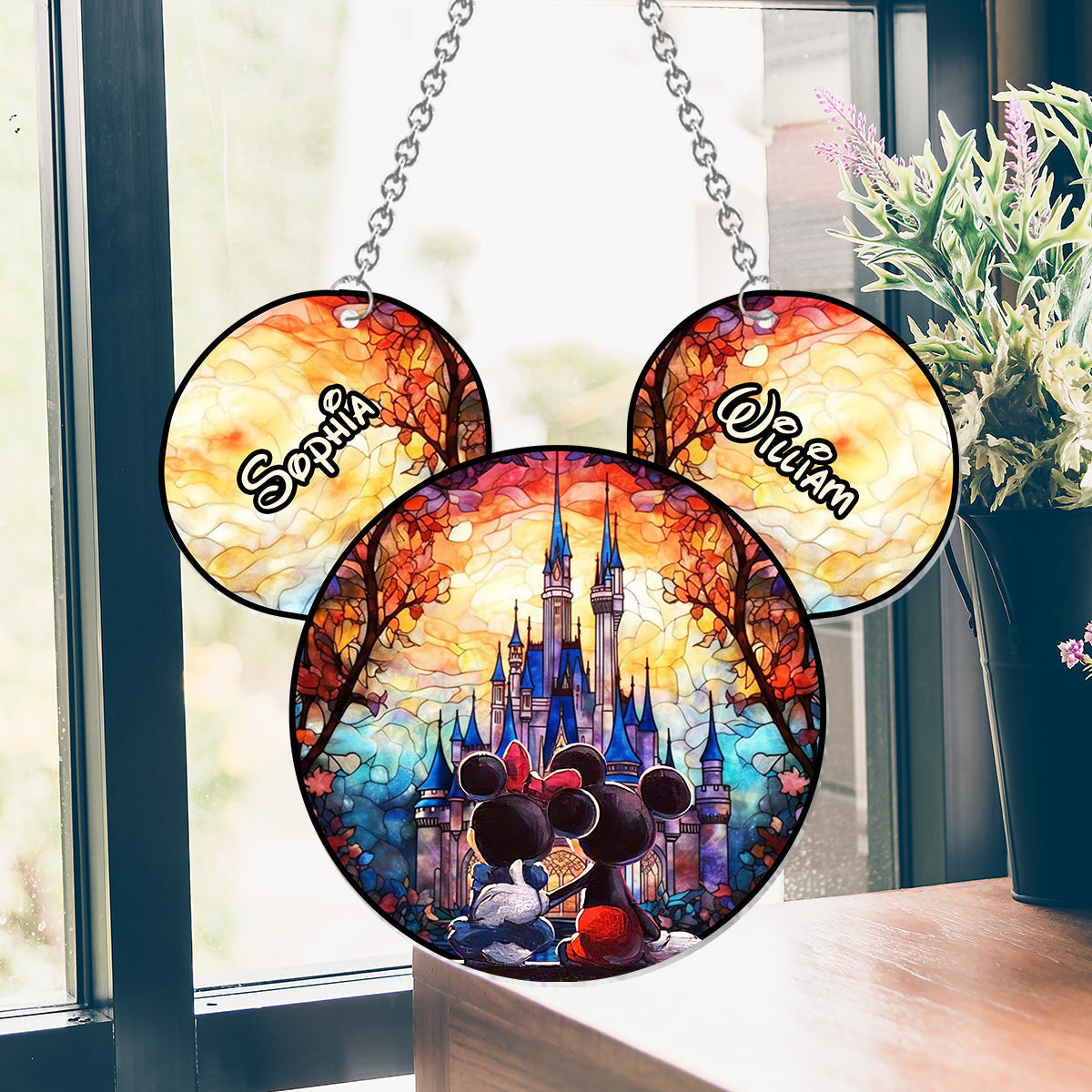 Personalized Disney Castle Suncatcher Ornament Gift for Couples
