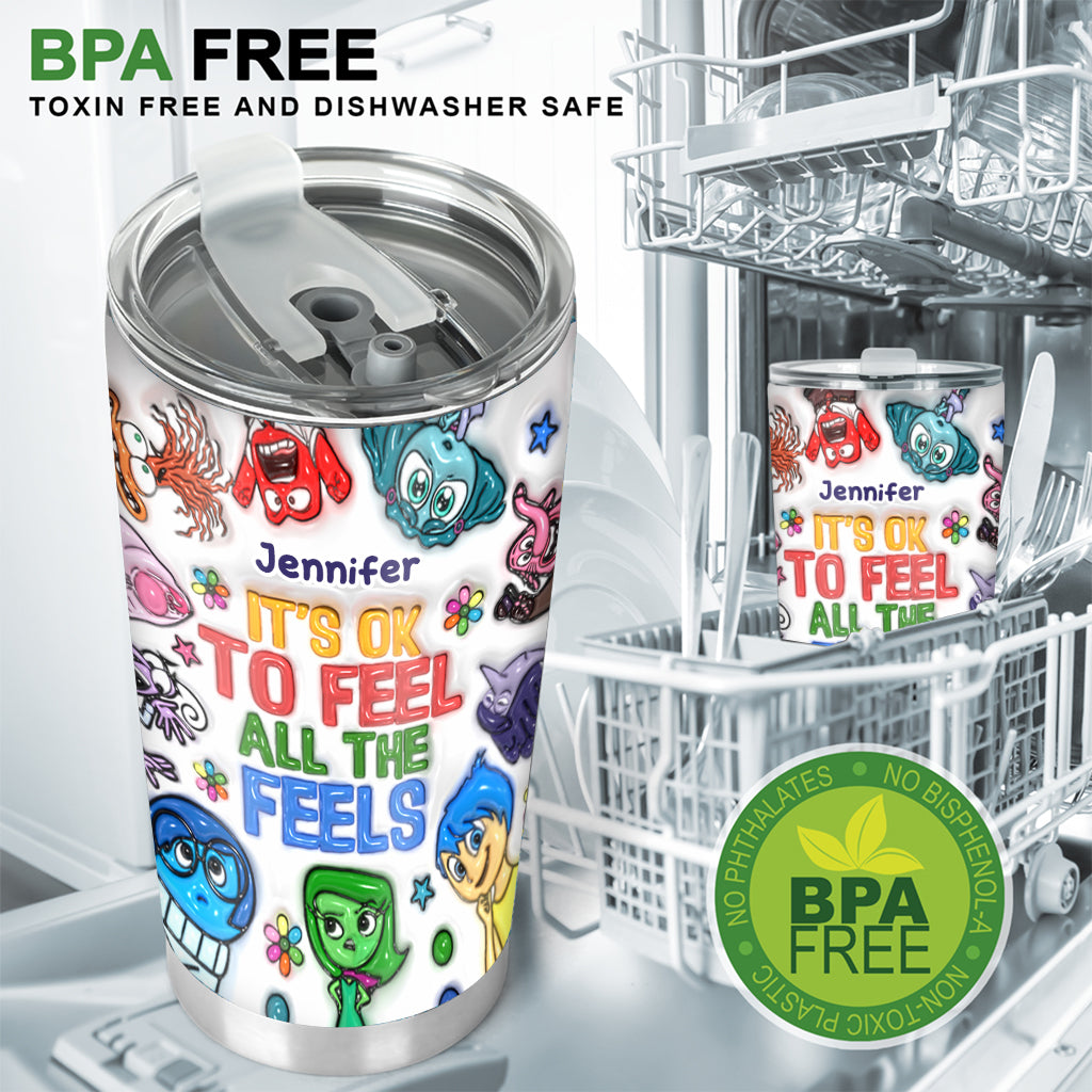 Personalized Tumbler It's Ok To Feel All The Feels Gift for Kids