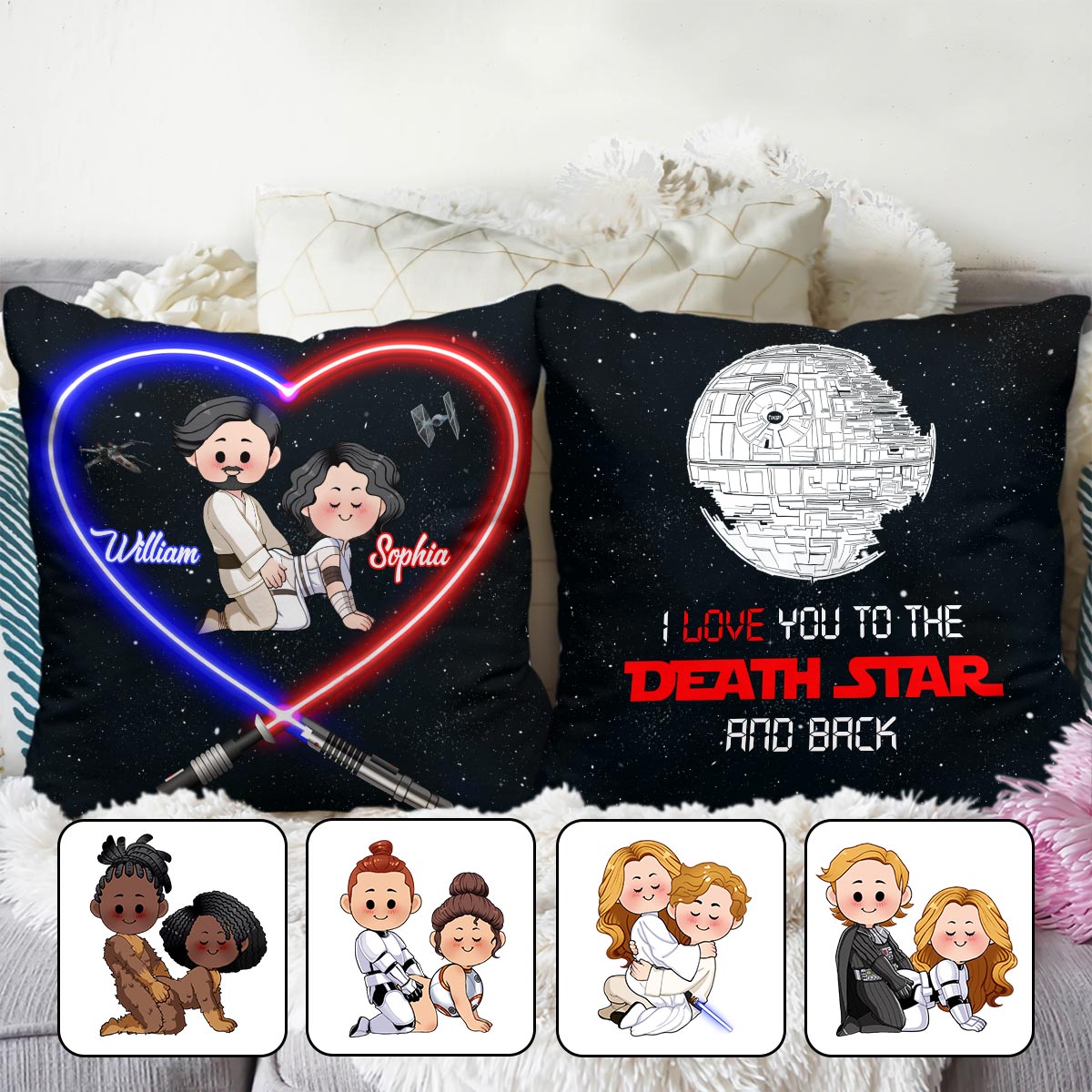 Personalized Star Wars Throw Pillow Custom Names Gift for Couples