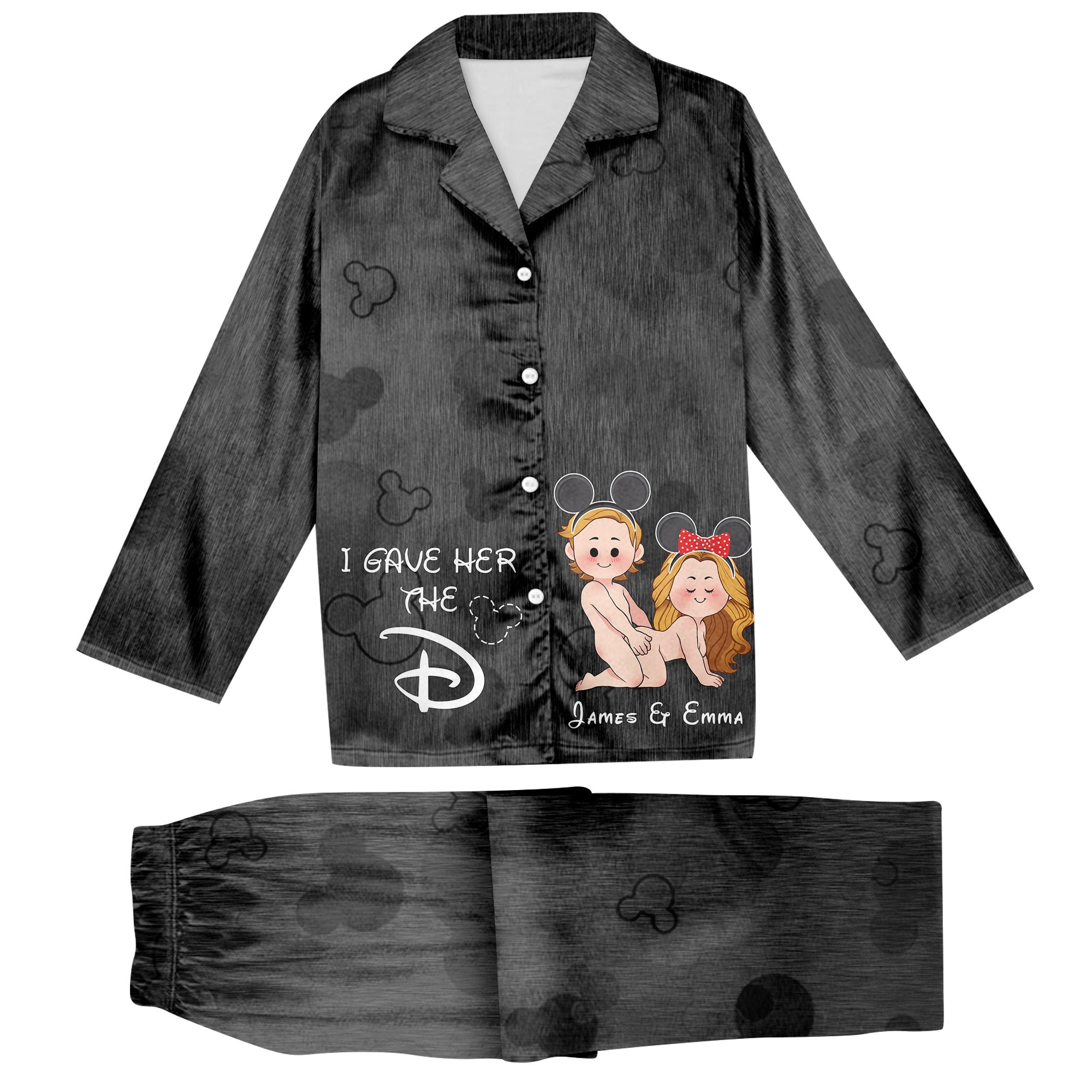 Personalized Satin Pajama Set for Couples with Custom Names & Design