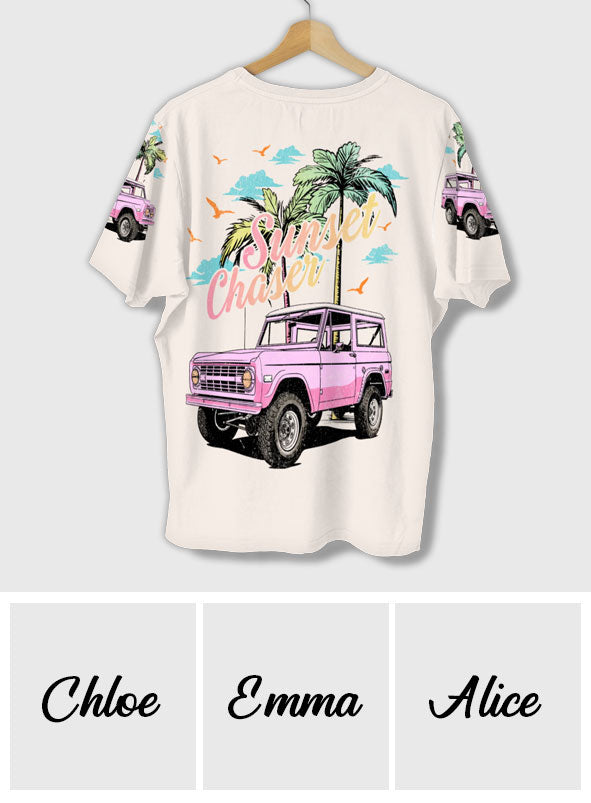 Personalized Sunset Chaser All Over Shirt with Custom Name for Beach Lovers