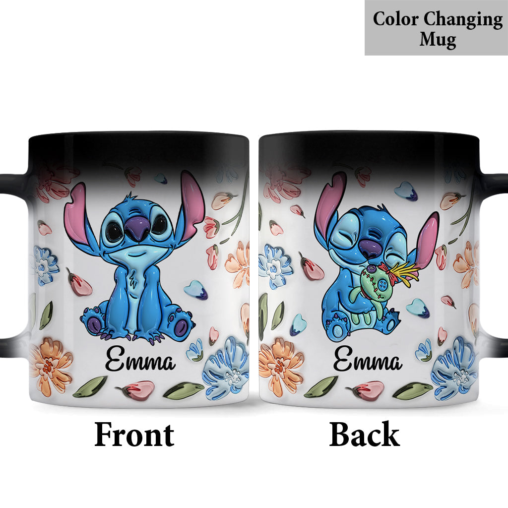 Personalized Floral Mug with Stitch Design Gift for Mom