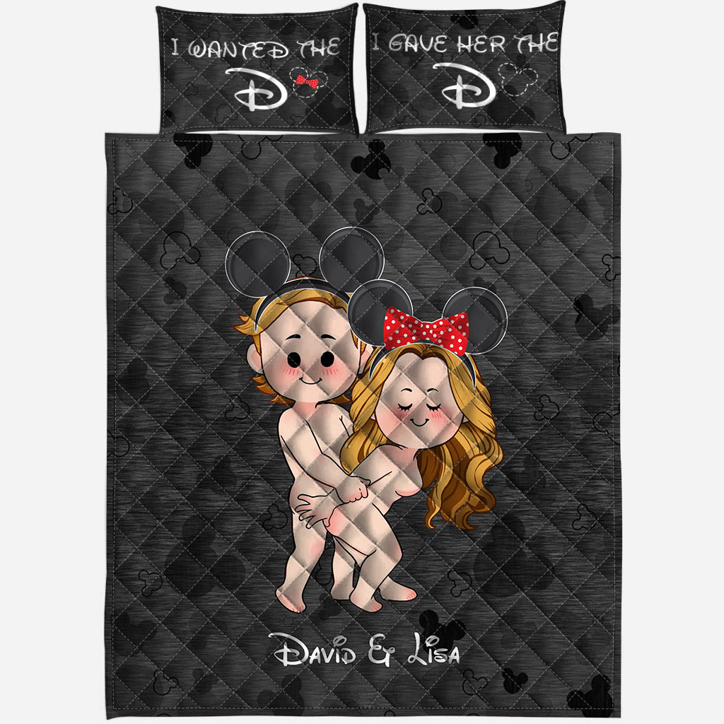 Personalized Couple Mouse Ears Quilt Set Custom Names Gift