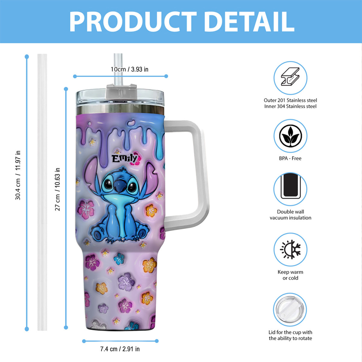 Personalized Ohana Tumbler with Handle Custom Name Gift Idea