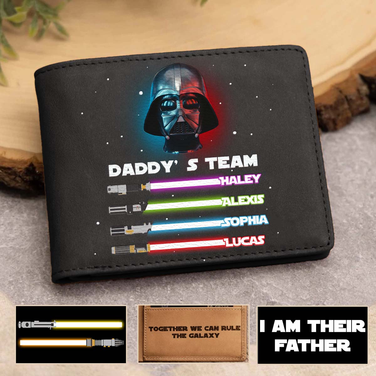 Personalized Leather Wallet Custom Name Star Wars Gift for Dad