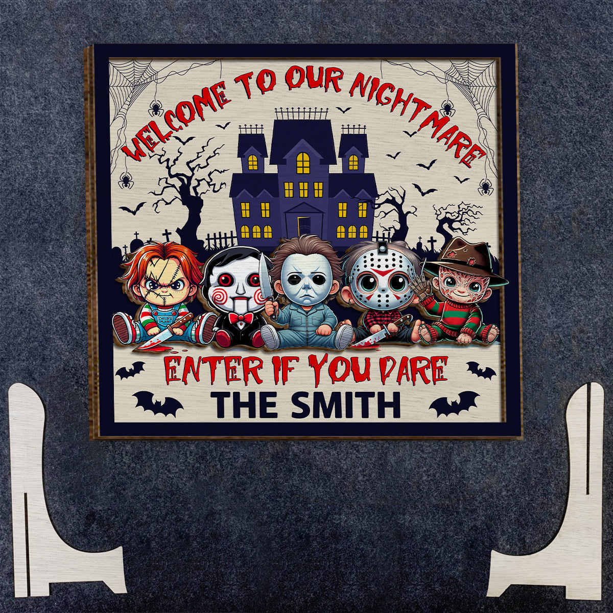 Personalized 2 Layered Wood Sign with Custom Name for Halloween Decor