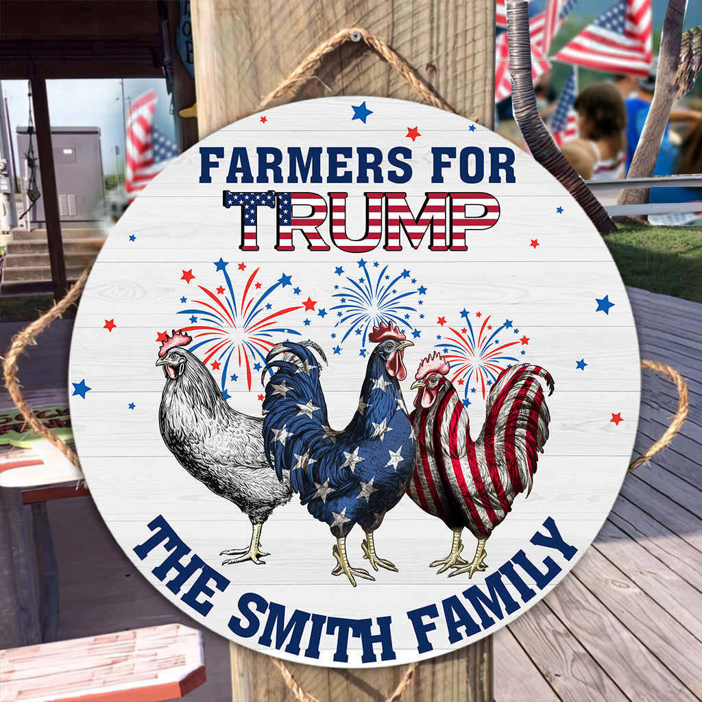 Personalized Round Wood Sign with Family Name & Americana Design