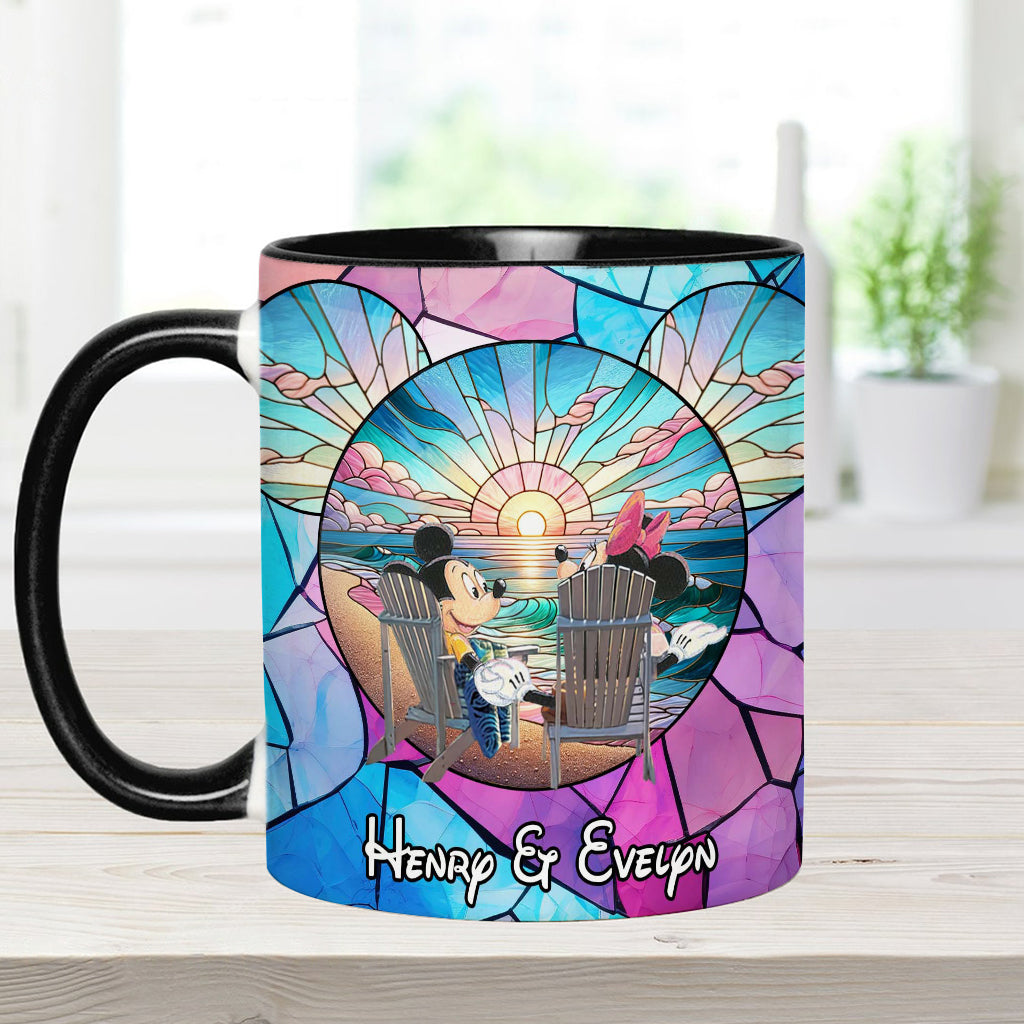 Personalized Ceramic Accent Mug with Sunset Design for Couples