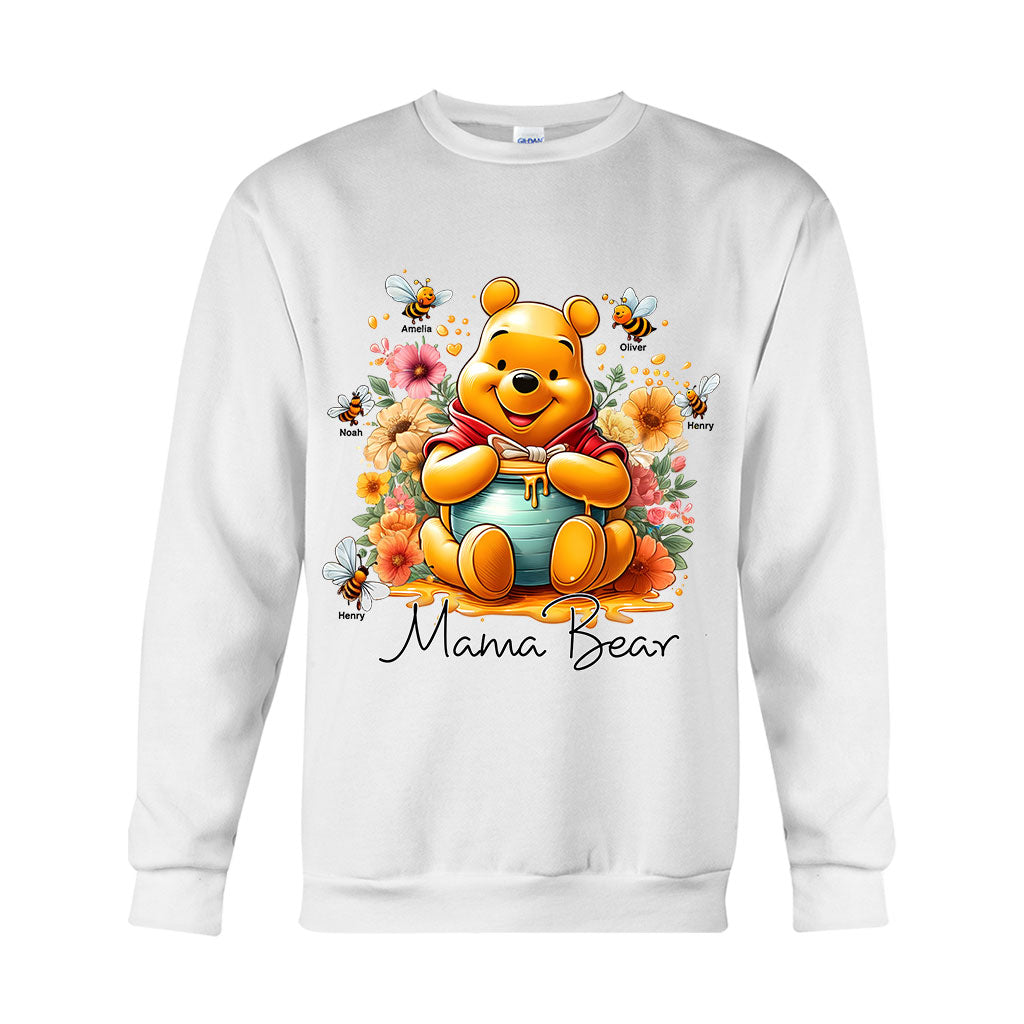 Personalized Mama Bear T-Shirt & Hoodie with Floral Design for Mom