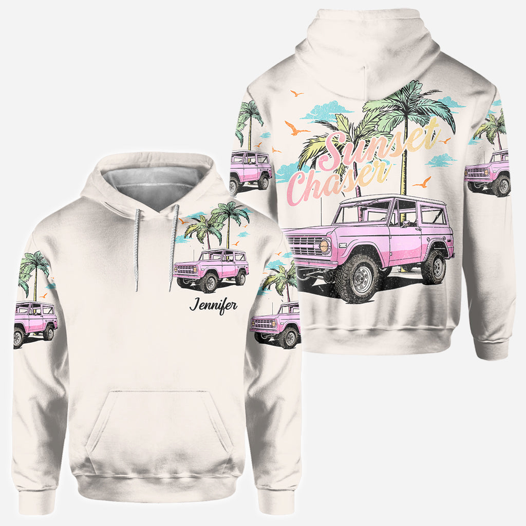 Personalized Sunset Chaser All Over Shirt with Custom Name for Beach Lovers
