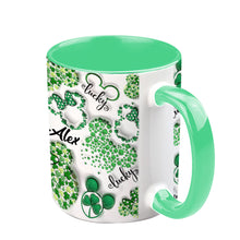 Load image into Gallery viewer, Personalized Shamrock Mouse Ears Accent Mug Gift for St. Patrick's Day
