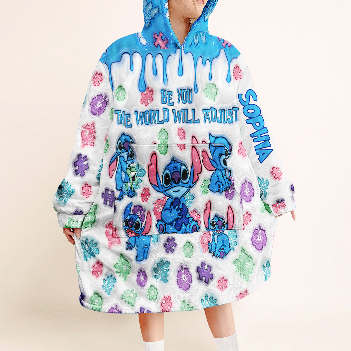 Personalized Autism Awareness Blanket Hoodie Custom Name Gift