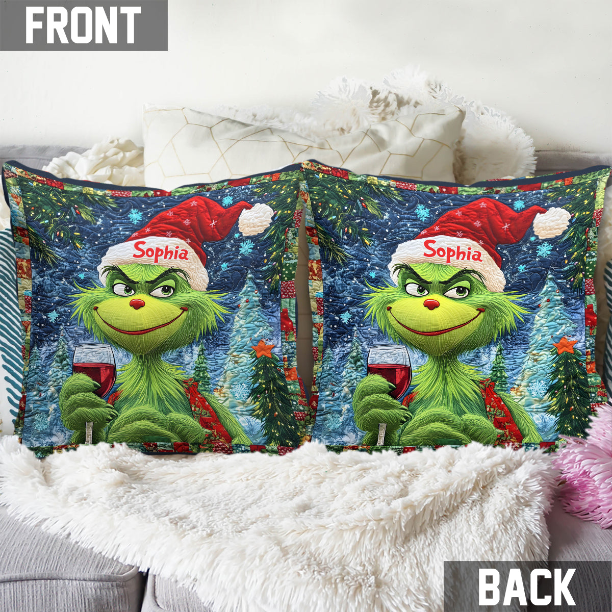 Personalized Merry Grinchmas Throw Pillow with Name for Christmas