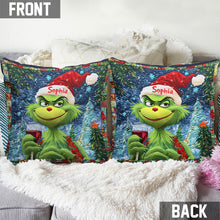 Load image into Gallery viewer, Personalized Merry Grinchmas Throw Pillow with Name for Christmas
