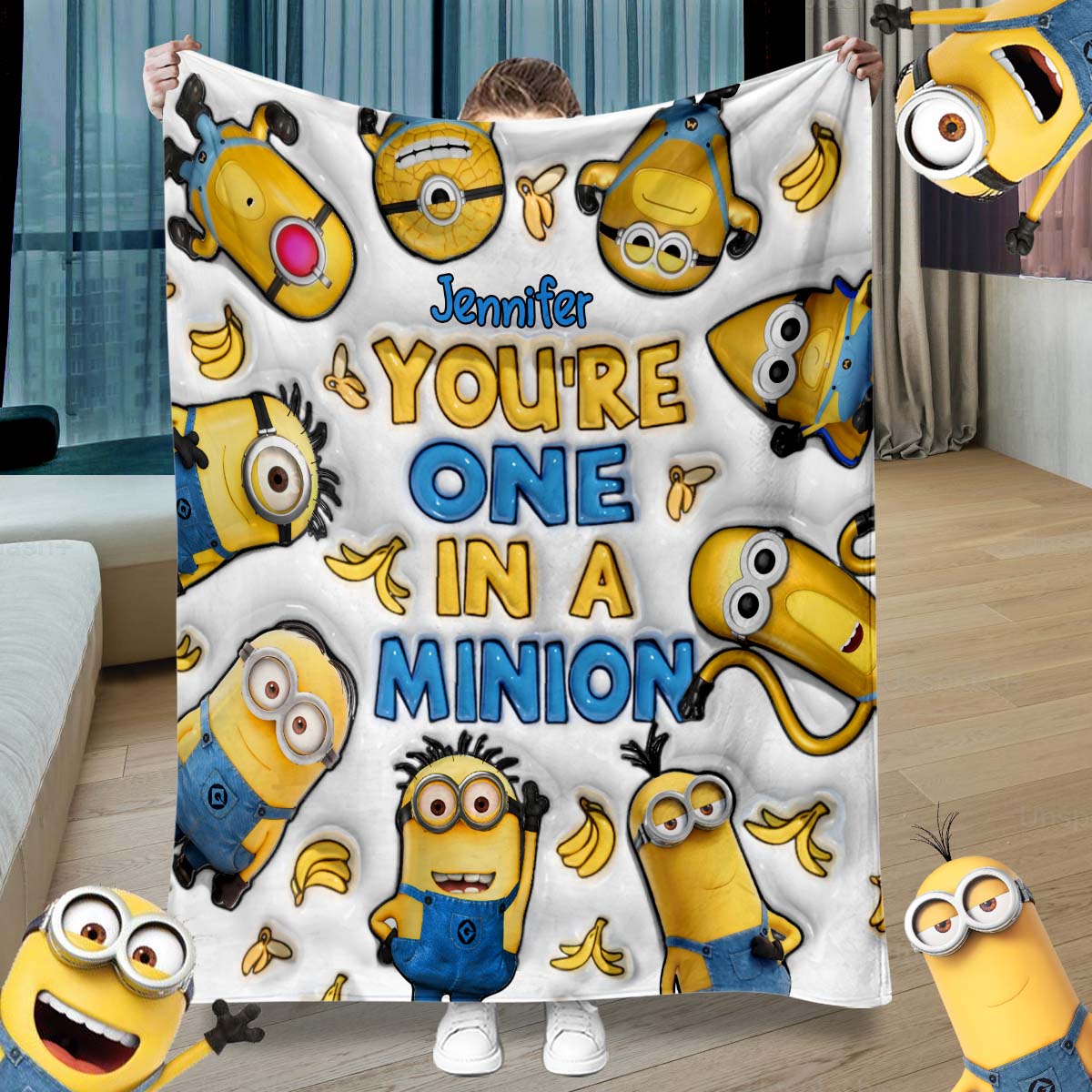 Personalized Minion Blanket Custom Name Gift for Kids