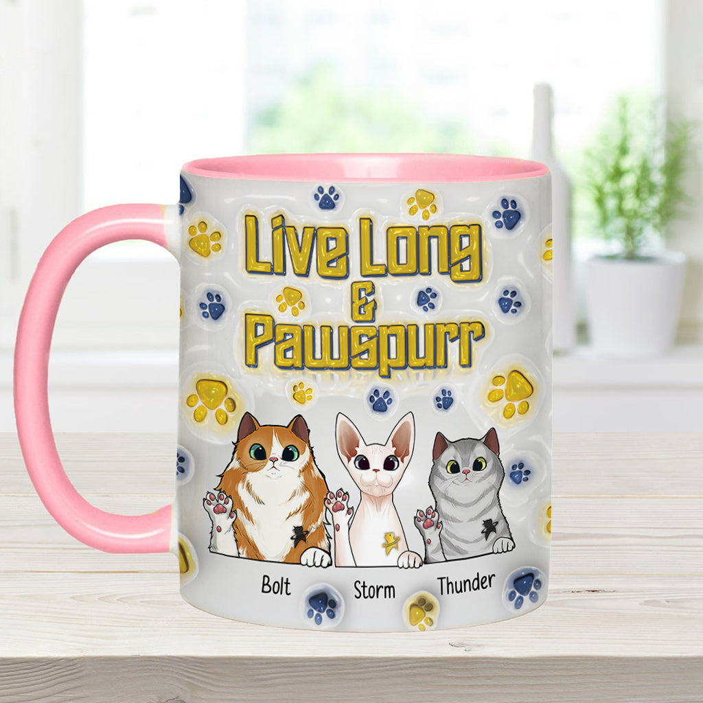 Personalized Accent Mug Live Long and Pawspurr Cat Design Gift for Pet Lovers